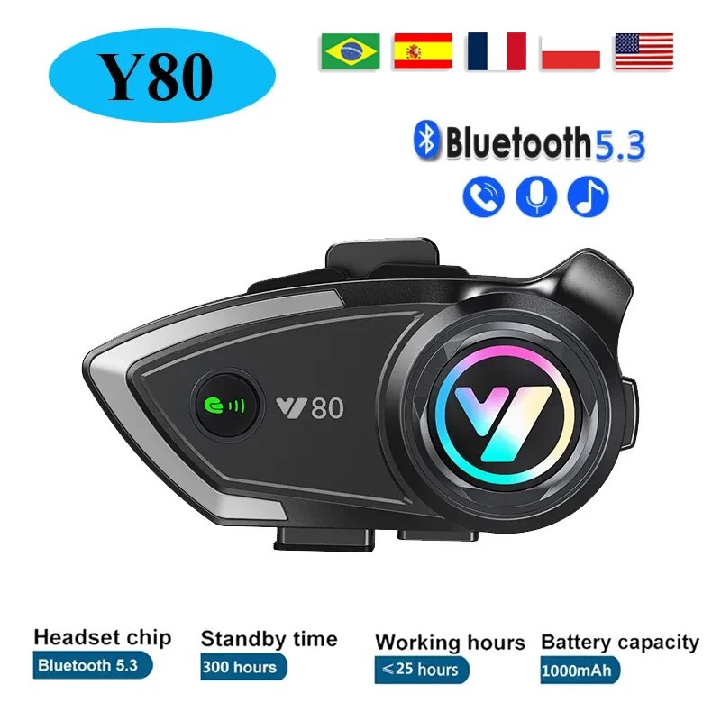 Full Face Motorcycle Helmet With Bluetooth - Bluetooth-гарнитура Y80 мотоциклетная Водонепроницаемая с поддержкой
